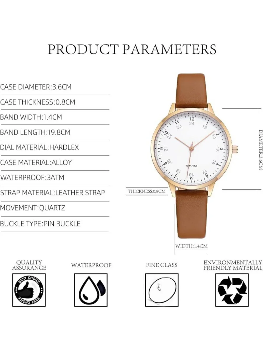 Women's Brown And White Analog Case Quartz Leather Mesh Strap Round Wrist Watch
